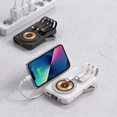 Magnetni brezžični power bank - 10.000 mAh, 4 kabli, stojalo | ULTICHARG